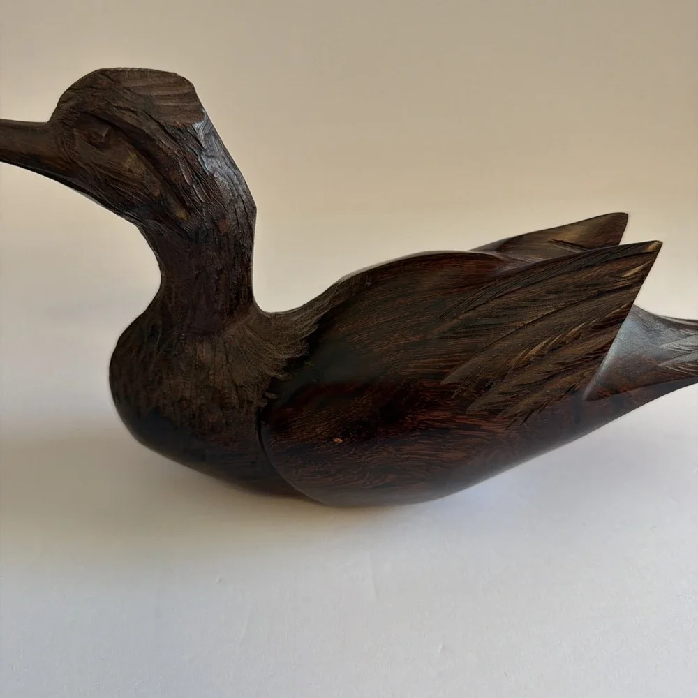 Vintage Hand Carved Iron Wood Duck Decoy Mid Century‎ Home Decor Art